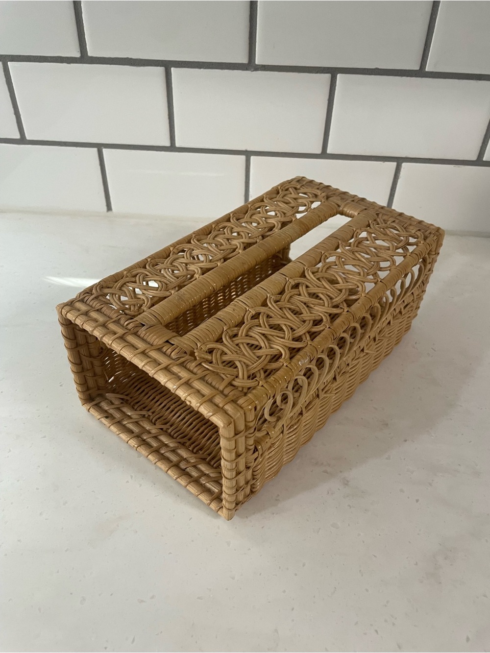 Woven Rattan Tissue Box Cover in Natural Tan